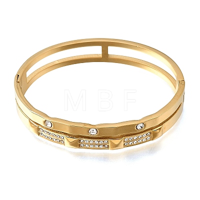 304 Stainless Steel Crystal Rhinestone Double Layer Hinged Cuff Bangles for Women SA-CBAF851-01G-1