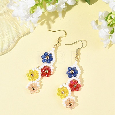 Flower Glass Seed Beaded Dangle Earrings EJEW-MZ00773-1