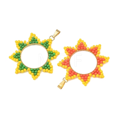 Brass & Glass Seed Beaded Pendants PALLOY-MZ01373-1
