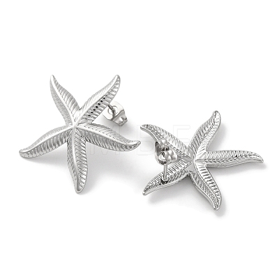 304 Stainless Steel Starfish Stud Earrings EJEW-D281-06S-1