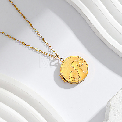 304 Stainless Steel Girl with Cat Coin Magnetic Photo Locket Pendant Necklaces for Women WGB0125-01-1