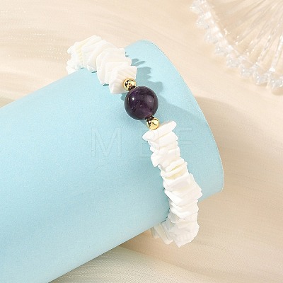Natural Sea Shell Square Heishi Beads Dangle Earrings and Bracelets SJEW-JS01388-1
