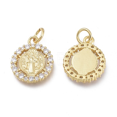 Brass Micro Pave Clear Cubic Zirconia Charms ZIRC-Q024-04G-1