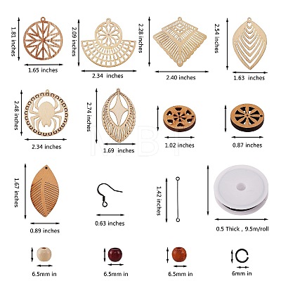DIY Wood Pendant Drop Earring Making Kit DIY-SZ0007-36-1