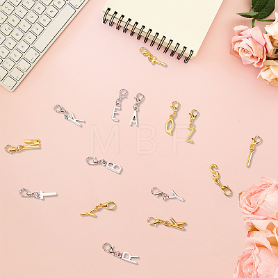 52Pcs 2 Colors Alloy Letter A~Z Pendant Decorations HJEW-BM0001-69-1