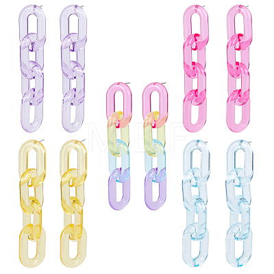 ANATTASOUL 5 Pairs 5 Colors Acrylic Cable Chains Dangle Stud Earrings EJEW-AN0004-06-1