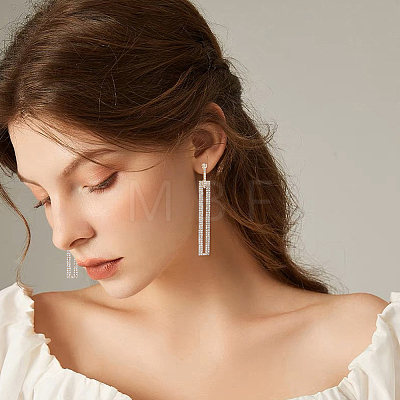 4 Pairs 4 Colors Rhinestone Hollow Rectangle Dangle Hoop Earrings EJEW-FI0002-67-1