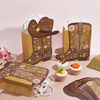 12Pcs 2 Styles Cowboy Boot Shape Paper Gift Tote Bags Kits ABAG-WH0083-013B-1