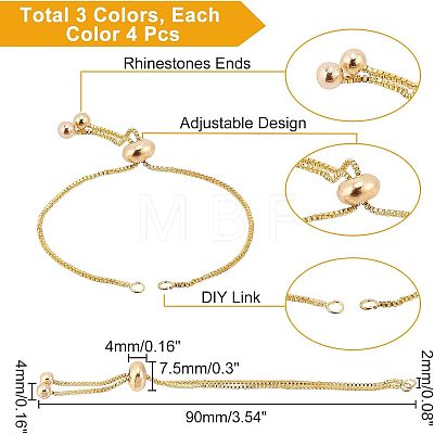  12Pcs 3 Colors Brass Box Chain Slider Bracelet Making KK-NB0001-79-1