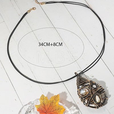 Alloy Glass Pendant Black Waxed Cord Necklaces for Women FS-WG2748D-02-1