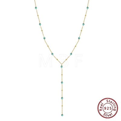 925 Sterling Silver & Synthetic Turquoise Round Ball Tassel Y Necklaces for Women SE-CBA9BBC-18G-1