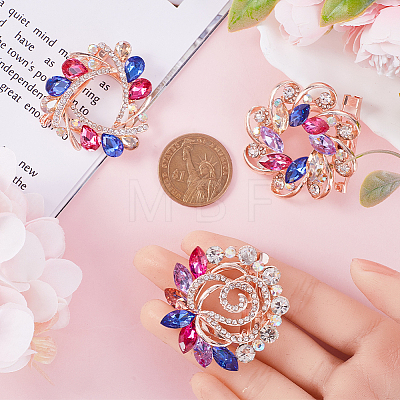 Gorgecraft 3Pcs 3 Style Colorful Dyed Quartz Flower & Heart Brooch Pins FIND-GF0005-31-1