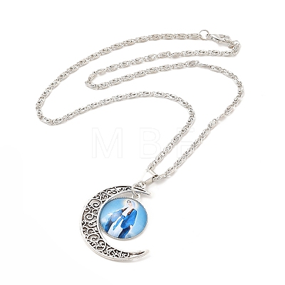 Glass Religion Fairy with Crescent Moon Pendant Necklace NJEW-P270-01B-1