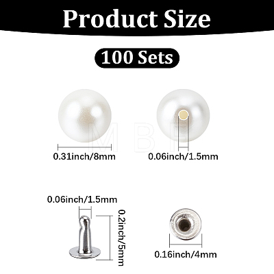 100 Bags ABS Plastic Imitation Pearl Rivet Studs DIY-GF0013-39-1