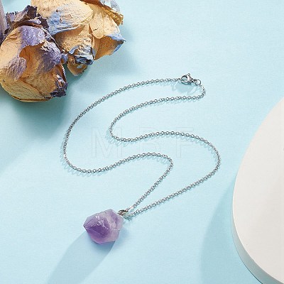 Natural Amethyst Nugget Pendant Necklaces NJEW-JN04322-1