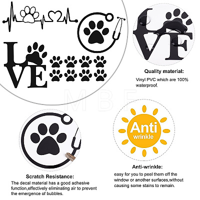 Gorgecraft 8 Sheets 4 Style Waterproof Heart & Bear Paw Pattern PET Car Decals Stickers STIC-GF0001-03C-1