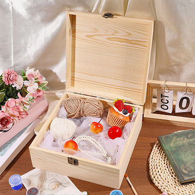 Square Pine Wood Packing Boxes with Metal Clasps CON-WH0089-186-1-1
