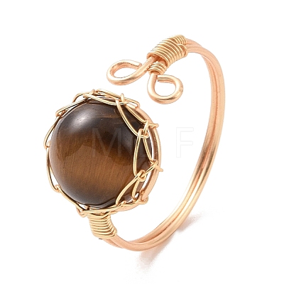 Natural Mixed Gemstone Half Round Open Cuff Rings RJEW-JR00574-1