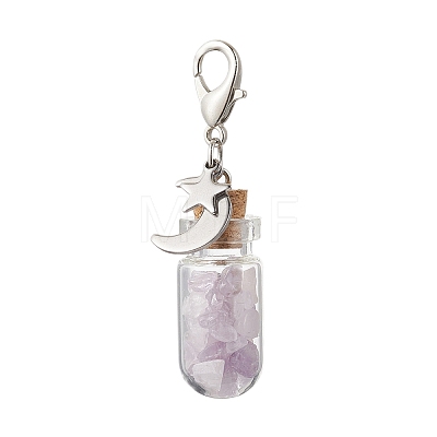 Chakra Natural & Synthetic Gemstone Chips inside Glass Wishing Bottle Pendant Decoration GG-CJBAB5-1