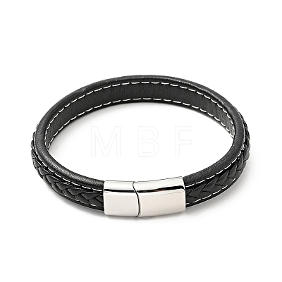Cowhide Braided Flat Cord Bracelet with 304 Stainless Steel Magnetic Clasps BJEW-H552-01P-01-1