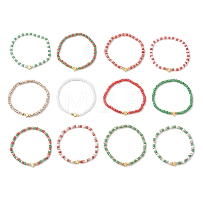 12Pcs Christmas Theme Glass Seed Beads Stretch Bracelet Sets BJEW-JB12109-1