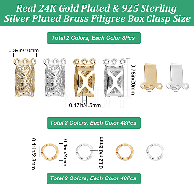 16Pcs 2 Colors Rectangle Brass Filigree Box Clasps KK-CN0002-27-1