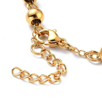 Vacuum Plating 304 Stainless Steel Heart Link Bracelet with Beaded Chains for Women BJEW-E108-09G-1