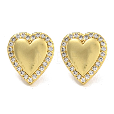 Rack Plating Brass Micro Pave Clear Cubic Zirconia Stud Earrings EJEW-I313-14G-01-1