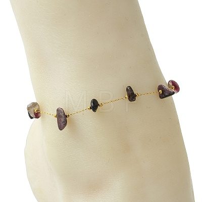 Natural Mixed Stone Chip Beads 316 Surgical Stainless Steel Handmade Link Chain Anklets for Women AJEW-AN00792-1