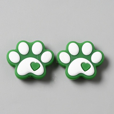 Dog Paw Print Food Grade Eco-Friendly Silicone Beads SIL-WH0008-45A-1