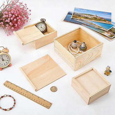 4Pcs 3 Styles Wood Storage Boxes with Sliding Lid ODIS-FG0002-27-1