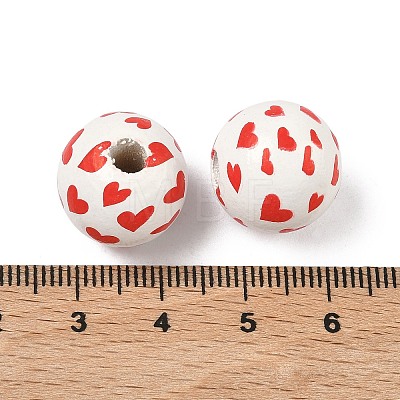 Valentine's Day Spray Painted & Printed Wood European Beads WOOD-L023-03J-1