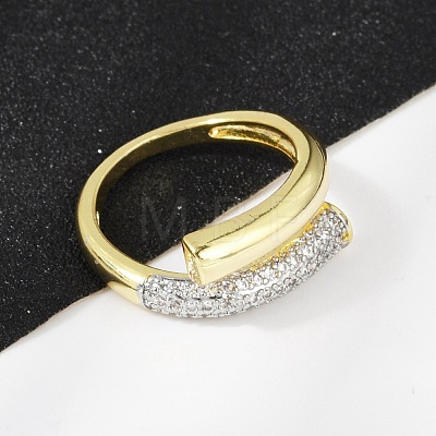 Brass Micro Pave Cubic Zirconia Open Cuff Ring for Women RJEW-F177-03GP-03-1