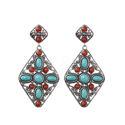 Synthetic Turquoise Dangle Stud Earrings EJEW-C178-06B-1