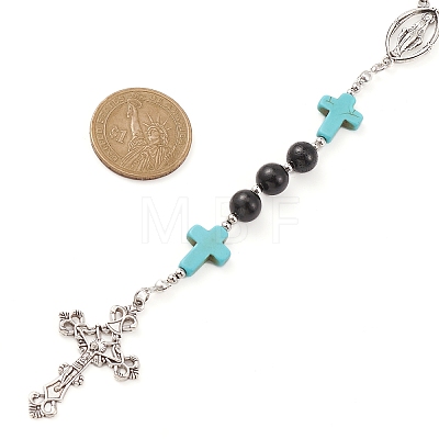 Synthetic Turquoise & Wood Rosary Bead Necklace NJEW-JN04431-1