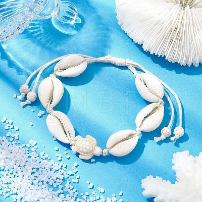 Natural Shell & Synthetic Turquoise Tortoise Braided Bead Bracelets BJEW-JB10082-1