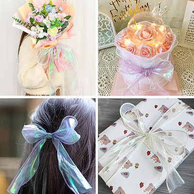 3 Rolls 3 Colors Fishtail Yarn Iridescent Ribbon for Bowknot Making OCOR-TA0004-11B-1