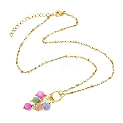 Natural Multicolor Tourmaline Dice Beaded Tassel Pendant 304 Stainless Steel Satellite Chain Necklaces for Women NJEW-JN06450-01-1