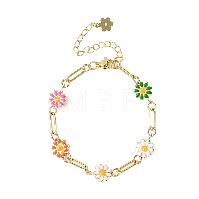 Brass Enamel Flower Link Chain Bracelets for Women BJEW-JB14167-02-1