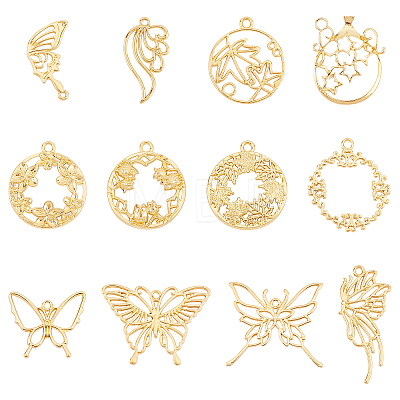   24 Pcs 12 Styles Zinc Alloy Open Back Bezel Pendants FIND-PH0001-19-1