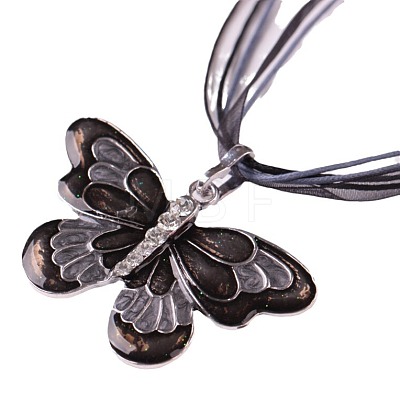 Butterfly Alloy Enamel & Rhinestone Pendant Waxed Cord Necklaces for Women FS-WGA0605-05-1