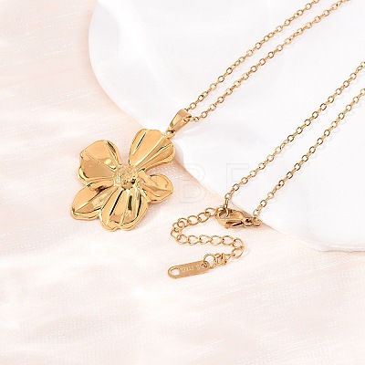 304 Stainless Steel Flower Pendant Cable Chain Necklaces for Men Women NJEW-K308-05F-G-1