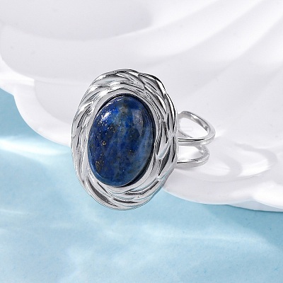 Oval Natural Lapis Lazuli Finger Rings RJEW-M063-01P-14-1