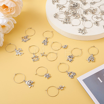 48Pcs 24 Style 12 Constellations Alloy Wine Glass Charms with Rhinestone AJEW-TAC00002-1