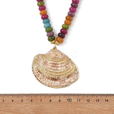 Ocean Electroplated Natural Scallop Shell Pendant Dyed Natural White Jade Rondelle Braided Bead Necklaces NJEW-JN06445-01-1