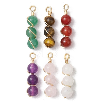 Natural Green Aventurine/Amethyst/Carnelian/Tiger Eye/Rose Quartz/Lapis Lazuli/White Jade Round Beaded Copper Wire Wrapped Pendants PALLOY-JF03442-01-1