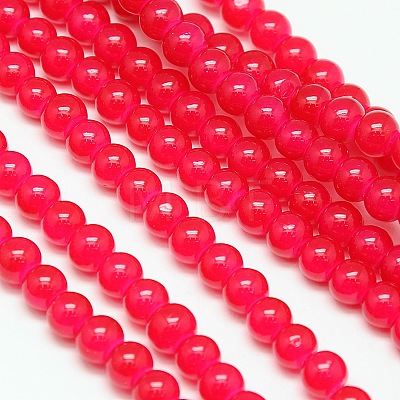 Imitation Jade Glass Round Bead Strands GLAA-A022C-6mm-M-1