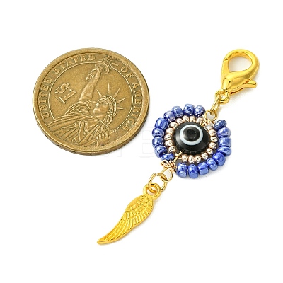 Flat Round with Evil Eye Resin & Glass Seed Pendant Decorations HJEW-MZ00095-02-1