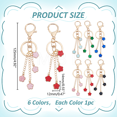 6Pcs Flower Alloy Enamel Keychains KEYC-WR00005-1