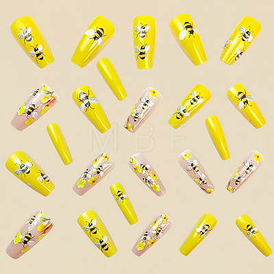 Bees Pattern Plastic Full Cover Press On False Nails MRMJ-CP0001-73-1